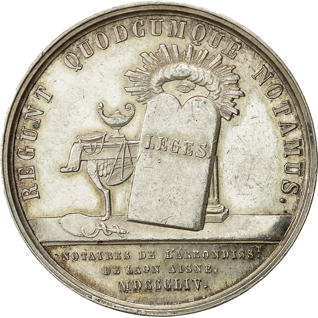 France, Token, Napoléon III, Notaires de Laon, 1854, Caqué, MS(60-62), Silver