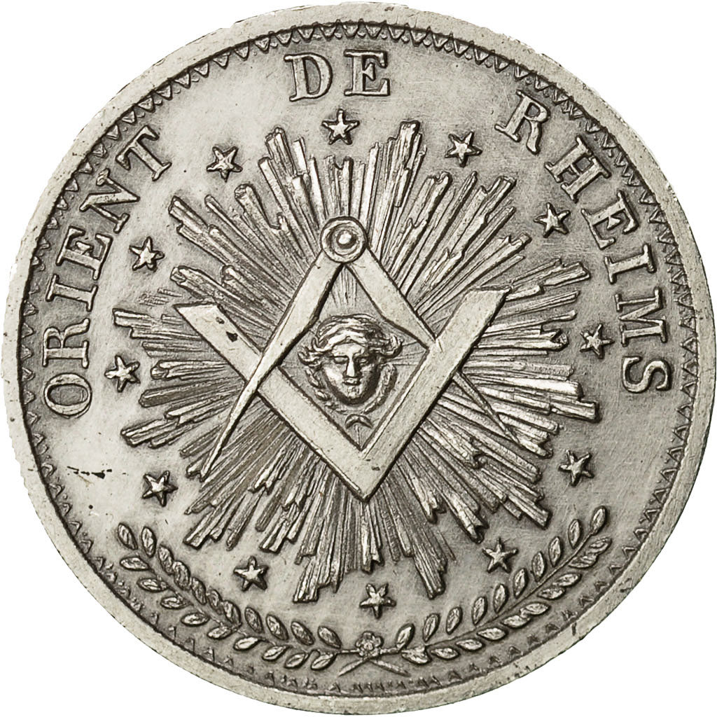 France, Token, Masonic, Triple Union, Orient de Reims, 1812, MS(63), Silver