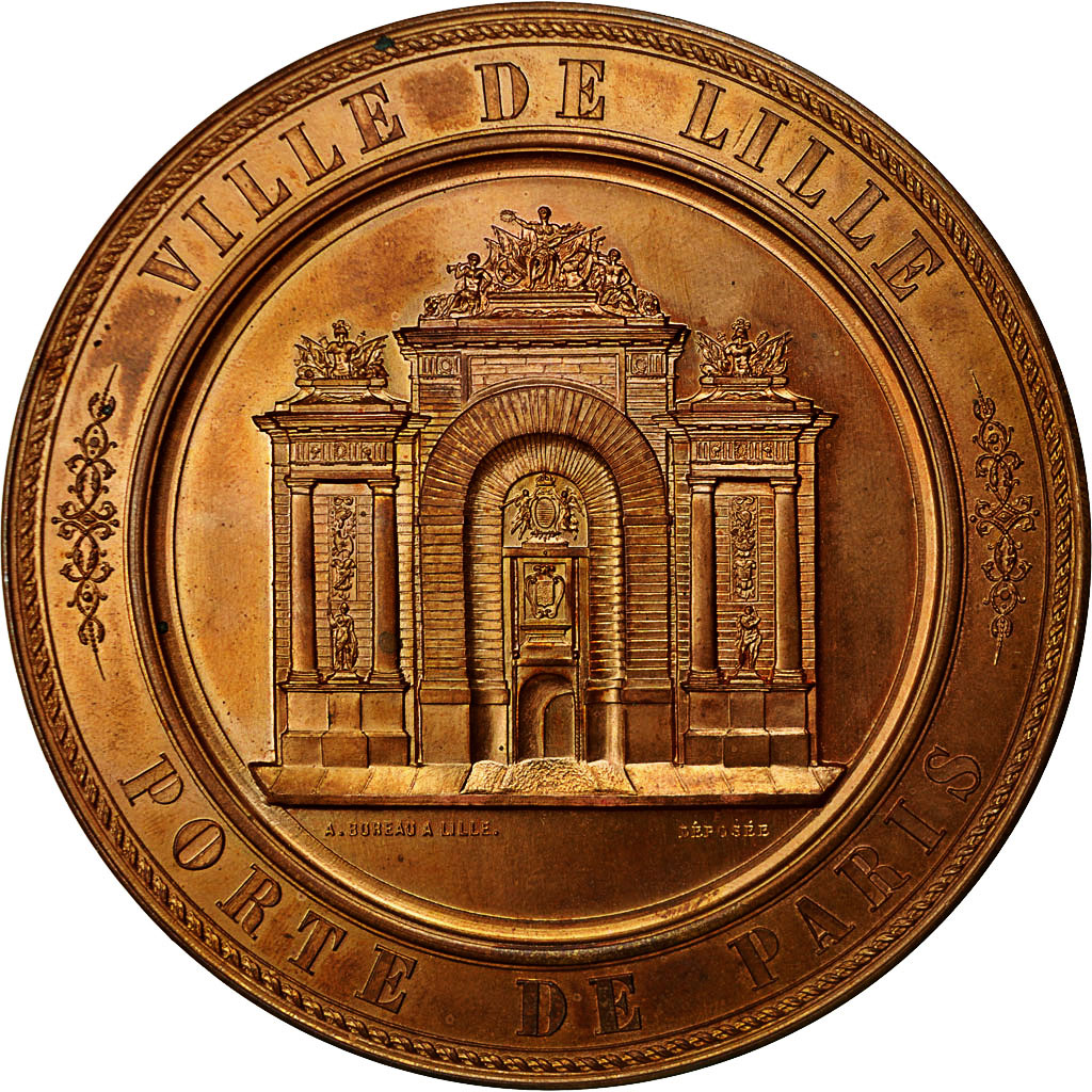 Francia, medalla, Ville de Lille, Porte de Paris, Simon Vollant, Architecte, SC