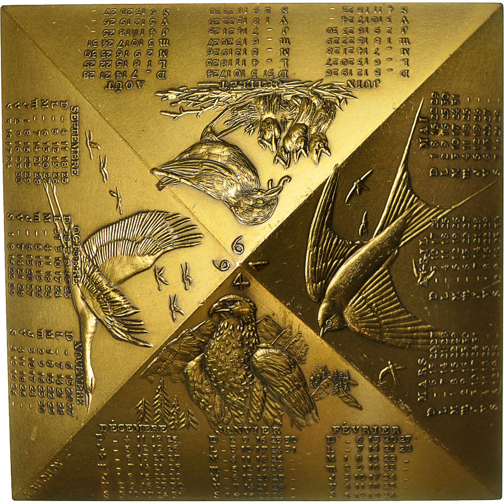 France, Médaille, Table, Calendrier les Oiseux, 1994, Buquoy, SUP, Bronze
