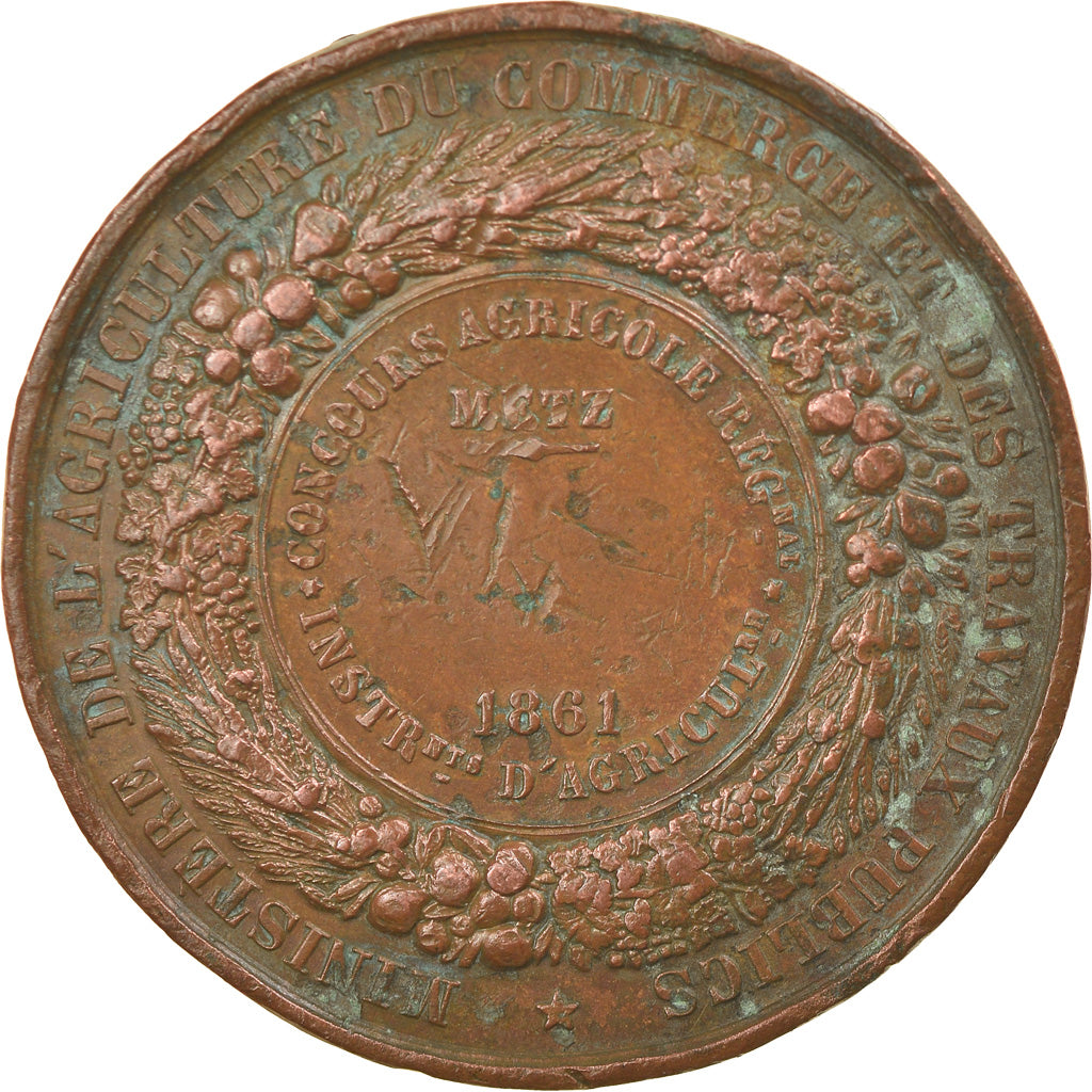 Francia, medalla, Napoléon III, Concours Agricole de Metz, 1861, Caqué, BC