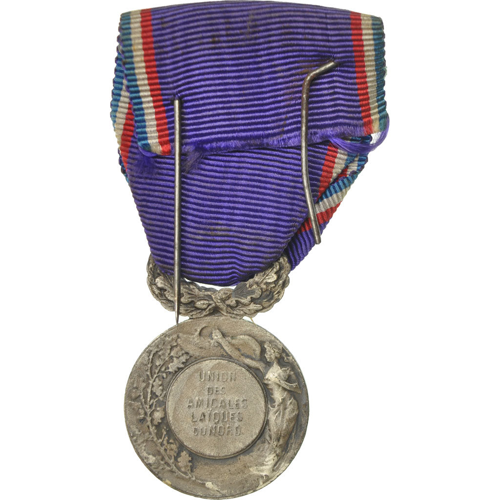 France, Union des Amicales Laïques du Nord, Medal, Very Good Quality, Silvered
