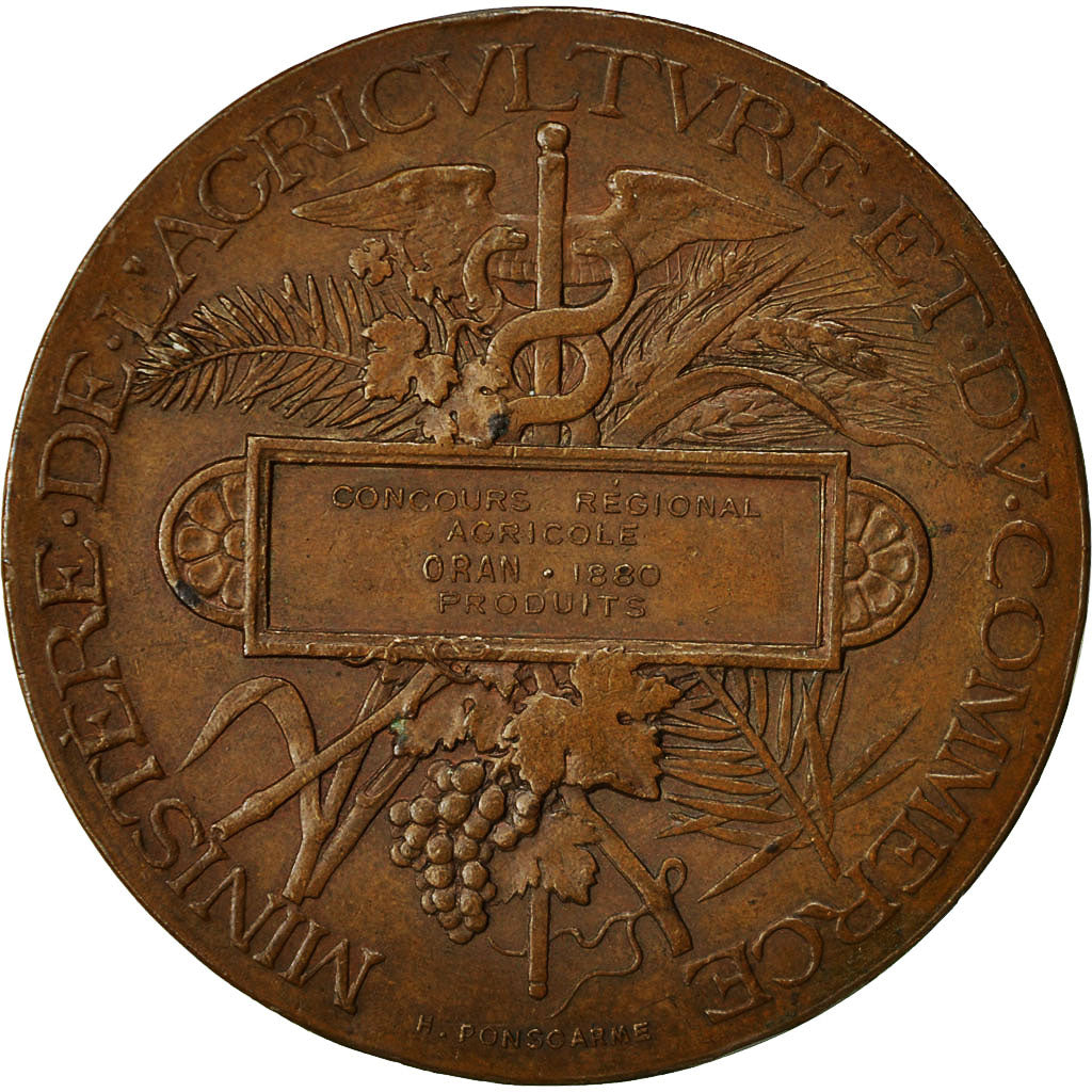 Algeria, Medal, Concours Régional Agricole d'Oran, 1880, Ponscarme, EF(40-45)