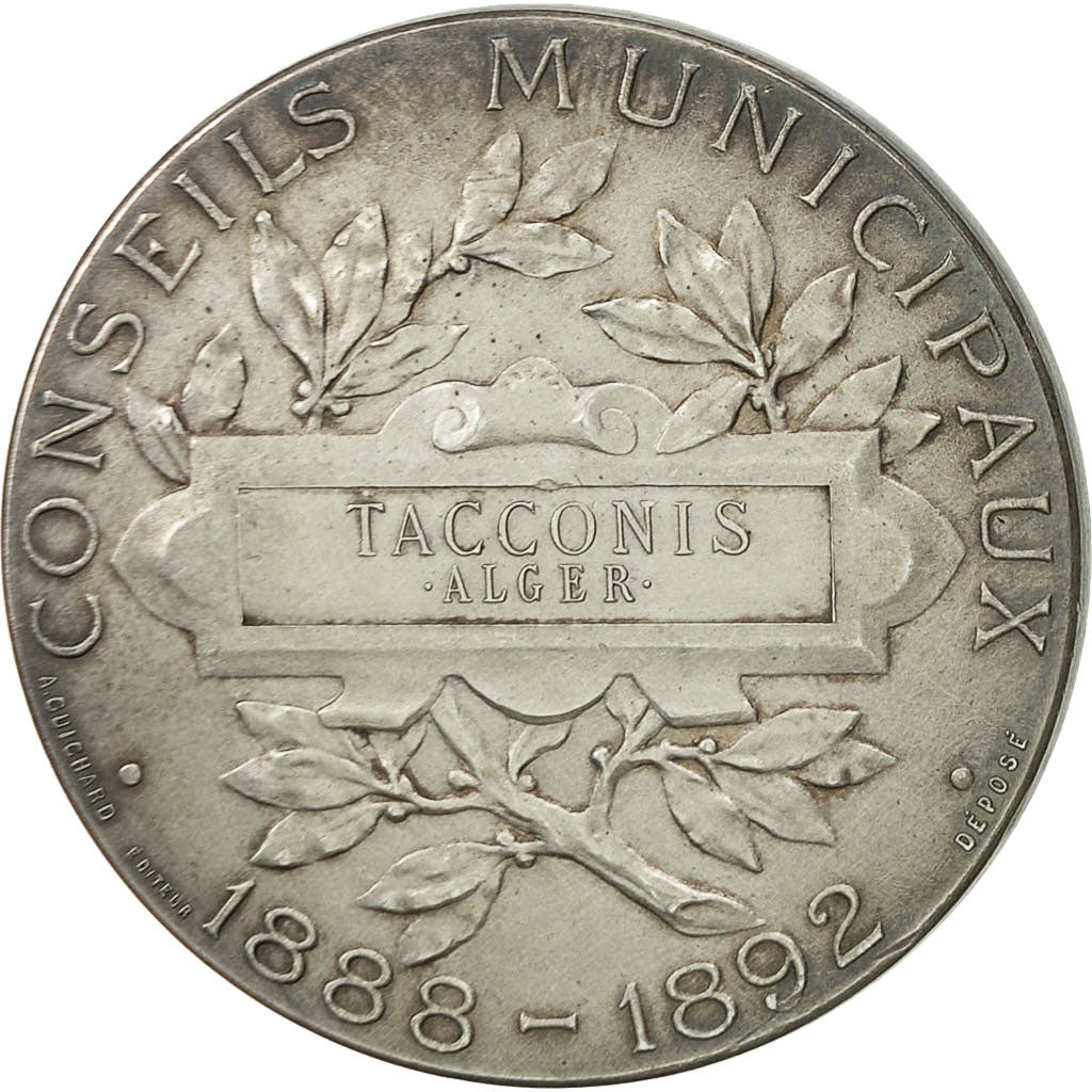 Algeria, Medal, Conseils municipaux d'Alger, 1892, Bottée, AU(50-53), Silvered