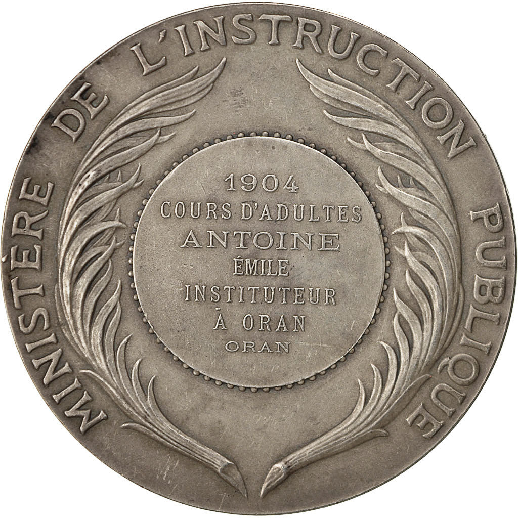 Algeria, Medal, Instruction Publique, Cours d'Adultes à Oran, 1904, Dubois.A