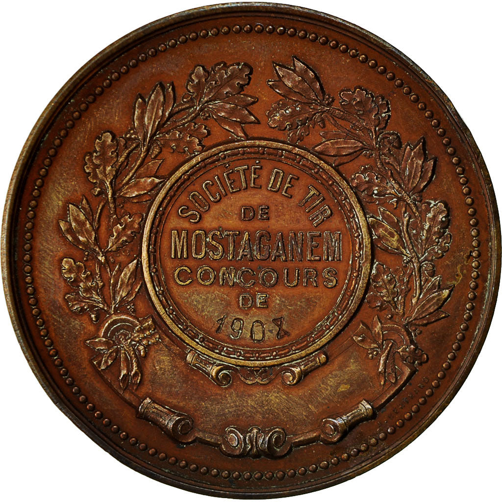 Algeria, Medal, Société de Tir de Mostaganem, 1908, Bertrand, AU(55-58)