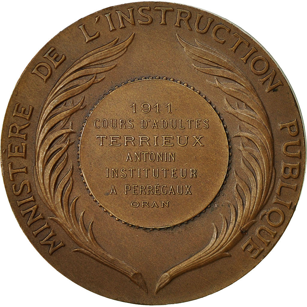Algeria, Medal, Instruction Publique, Cours d'Adultes à Oran, 1911, Dubois.A