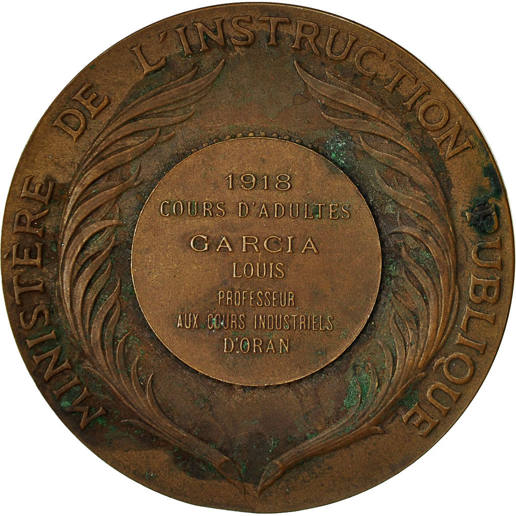 Algeria, Medal, Instruction Publique, Cours d'Adultes à Oran, 1918, Dubois.A