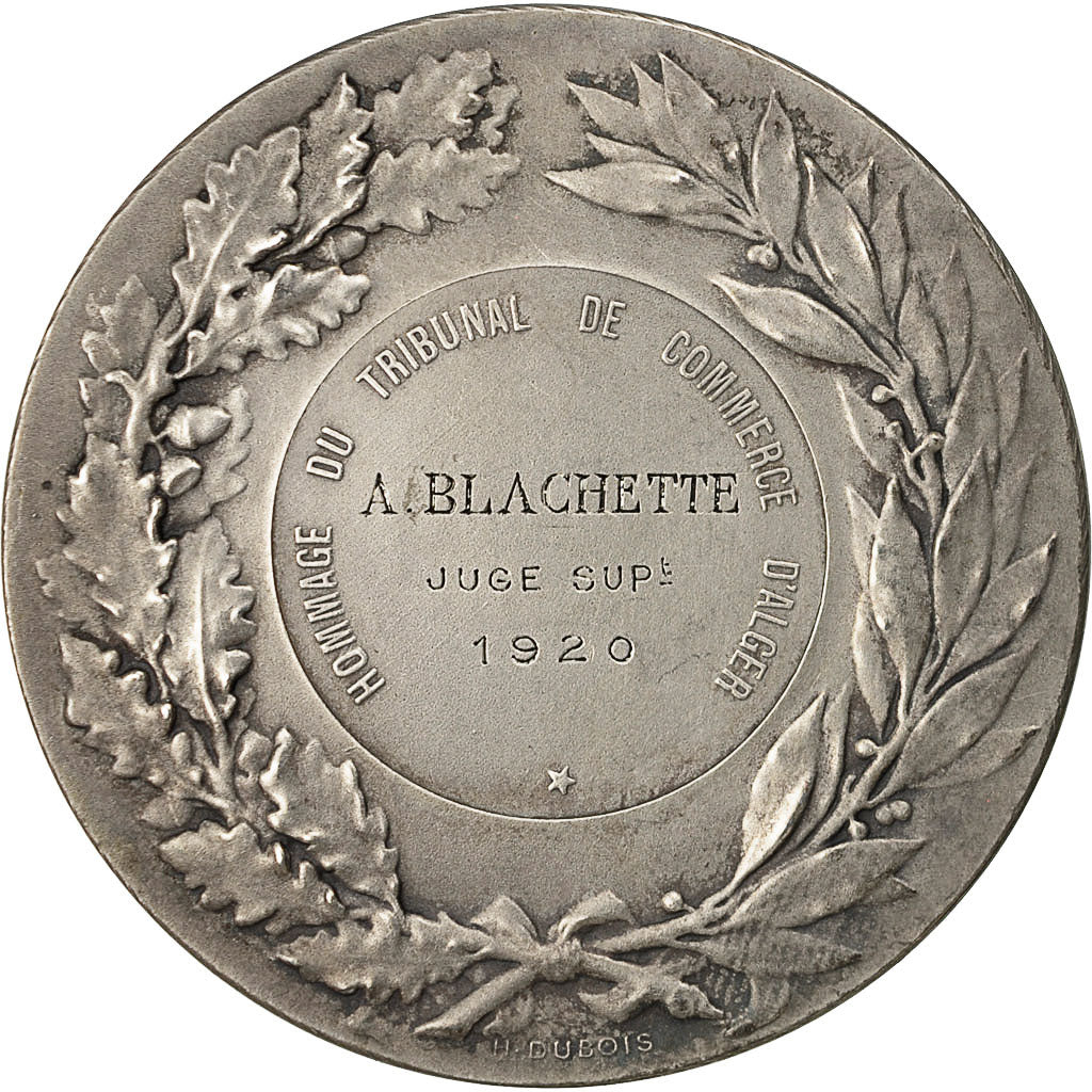 Algeria, Medal, Hommage du Tribunal de Commerce d'Alger, 1920, Borrel