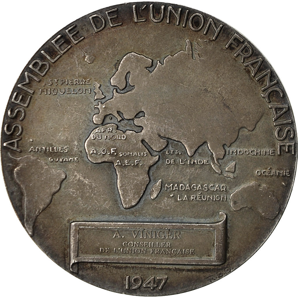 Algeria, Medal, Assemblée de l'Union Française, 1947, Baron, AU(50-53), Silver