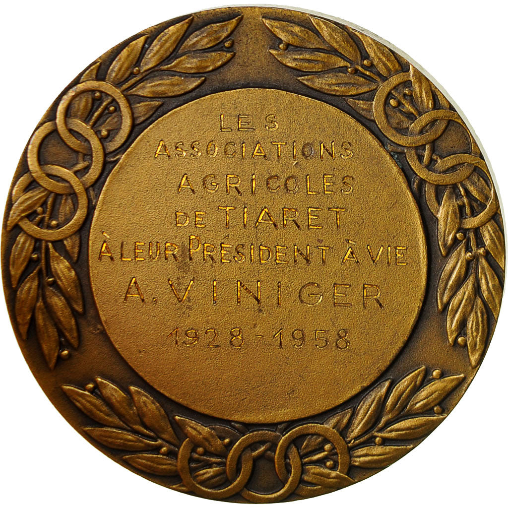 Algeria, Medal, Associations Agricoles de Tiaret, 1958, Contaux, AU(50-53)