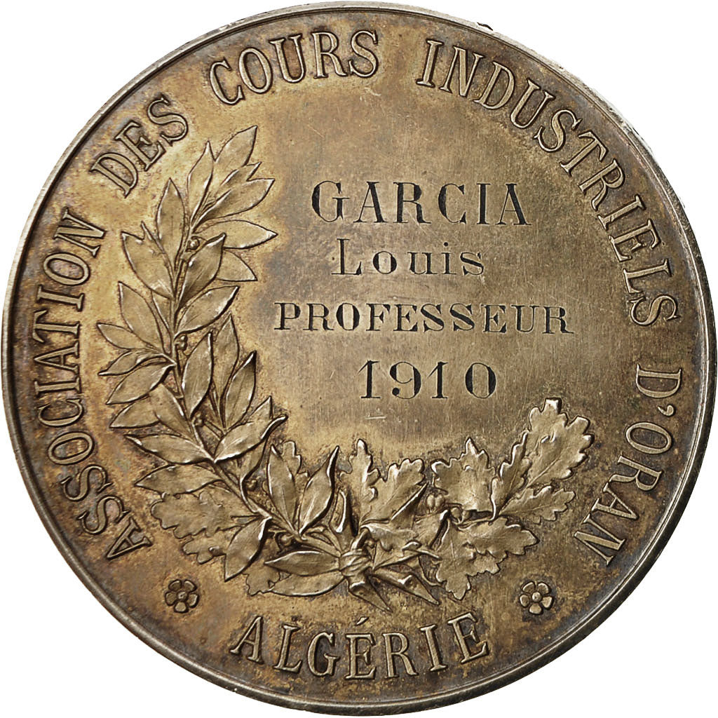 Algeria, medaglia, Association des Cours Industriels d'Oran, 1910, SPL-, Argento