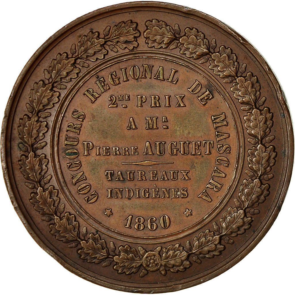 Algeria, Medaille, Concours Agricole de Mascara, Colonisation Française, 1860