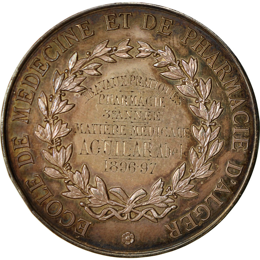Algeria, Medal, Ecole de Médecine et de Pharmacie d'Alger, 1897, Rogat
