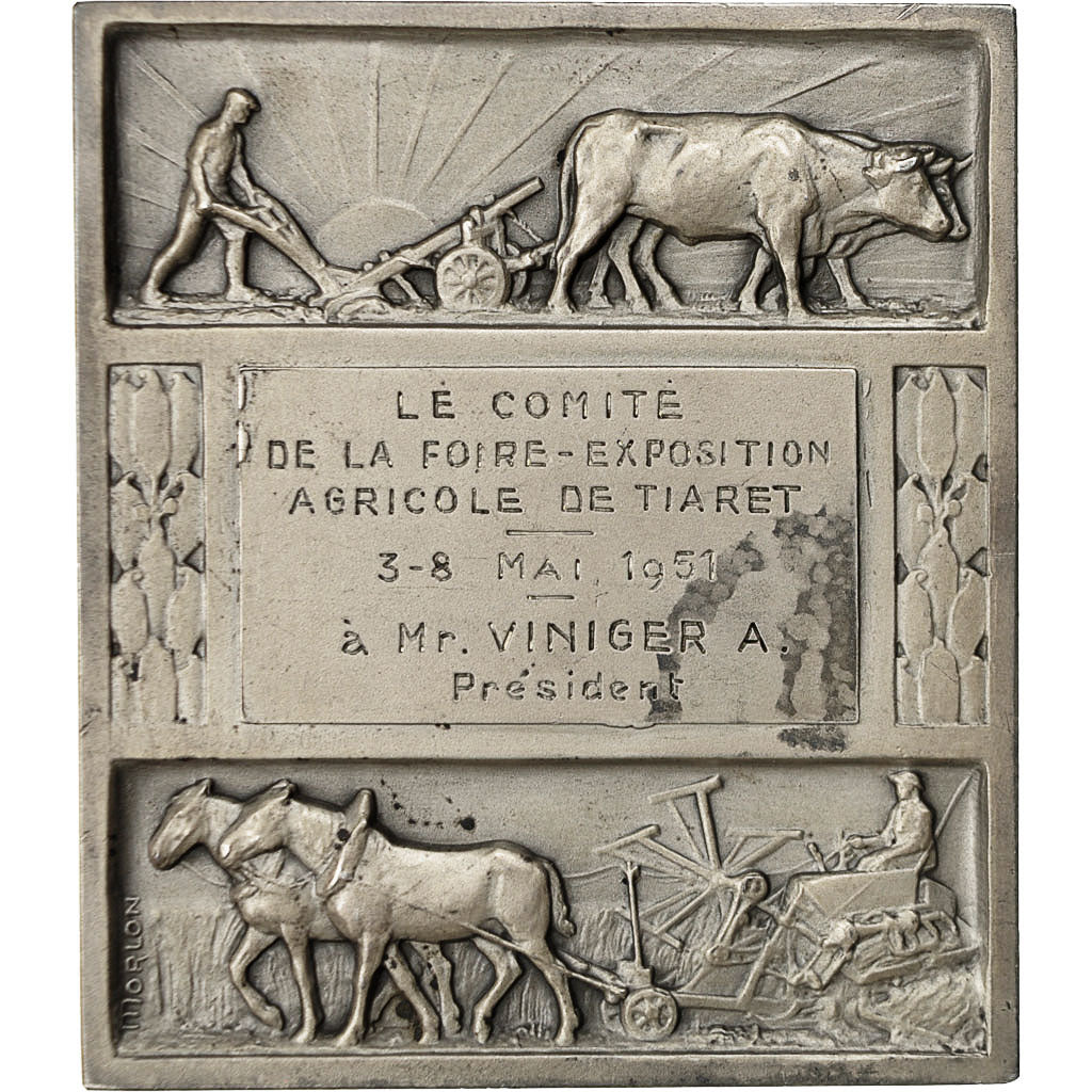 Algeria, Medal, Comité de la Foire Exposition Agricole de Tiaret, 1951, Morlon