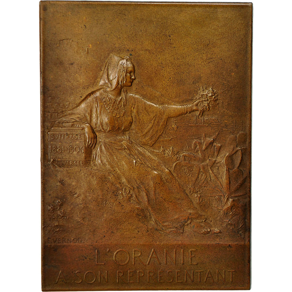 Algeria, medalla, Eugène Etienne, L'Oranie à son Représentant, 1906, Vernon