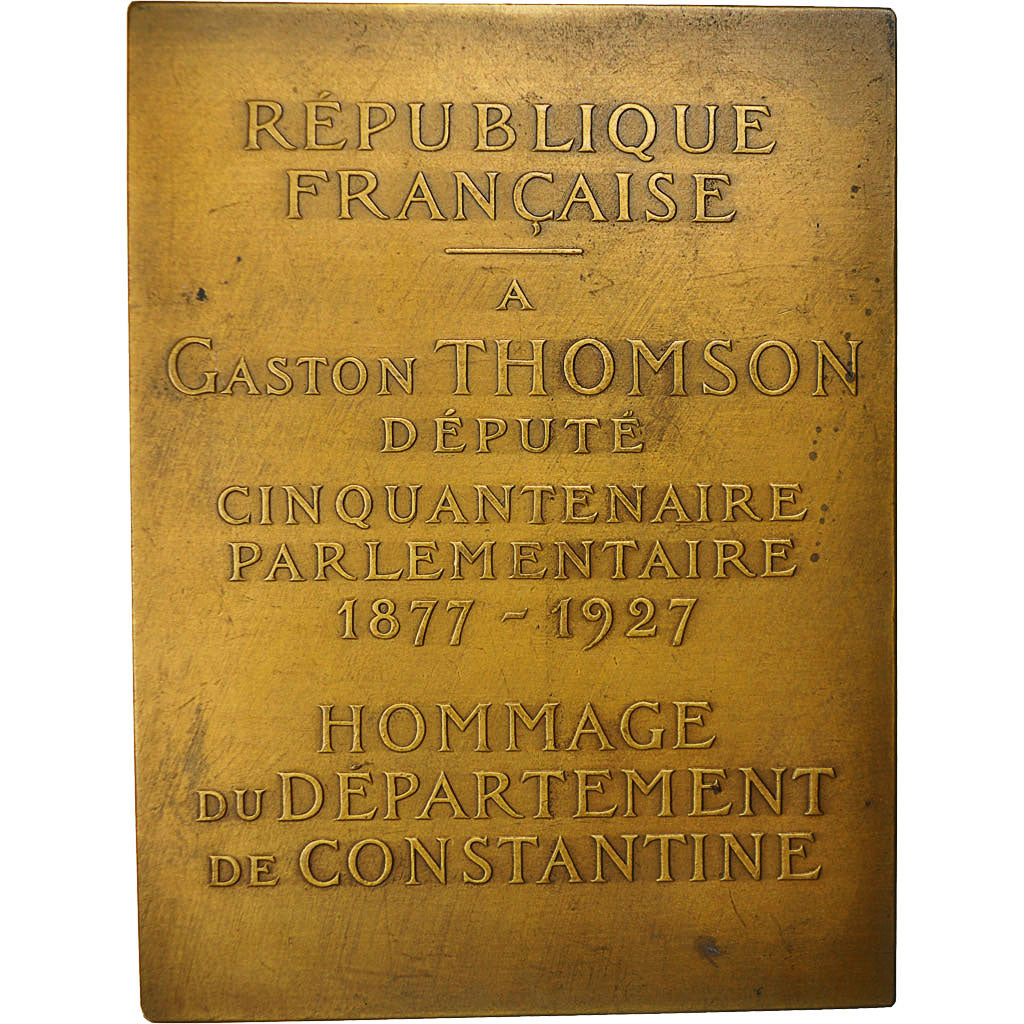 Algieria, Medal, Hommage de Constantine à Gaston TOMSON, 1927, Sicard