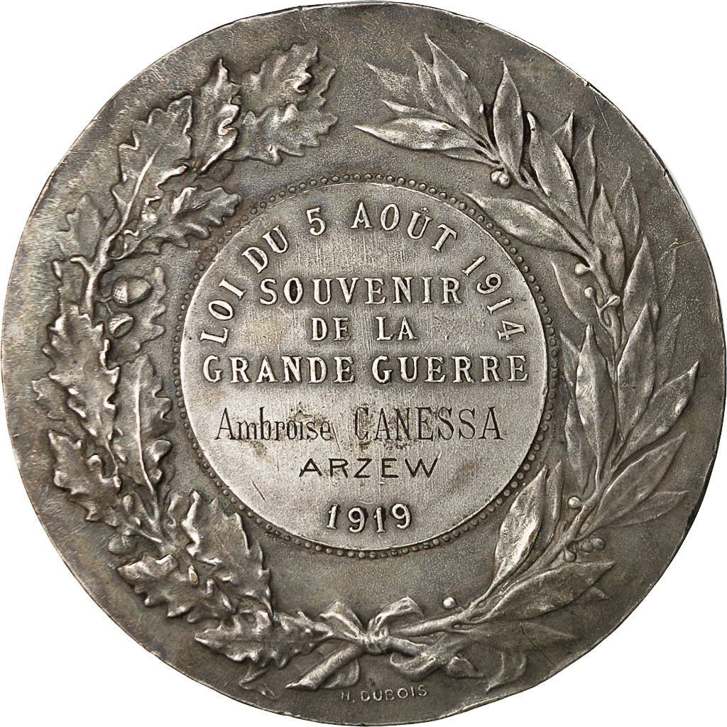 Algeria, medalla, Souvenir de la Grande Guerre, Arzew, 1919, Dupuis.D /