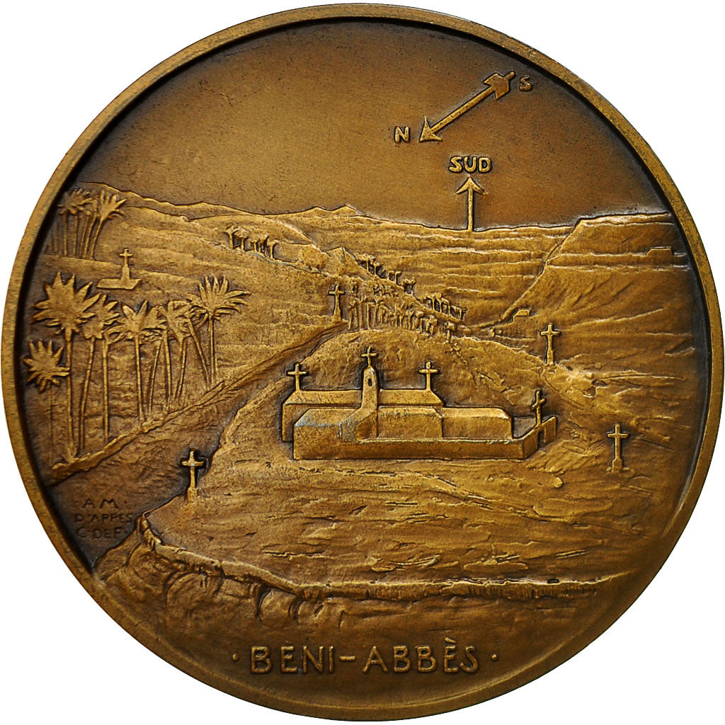 Algeria, Medal, Charles de Foucauld, Beni-Abbès, 1916, Mouroux, AU(50-53)