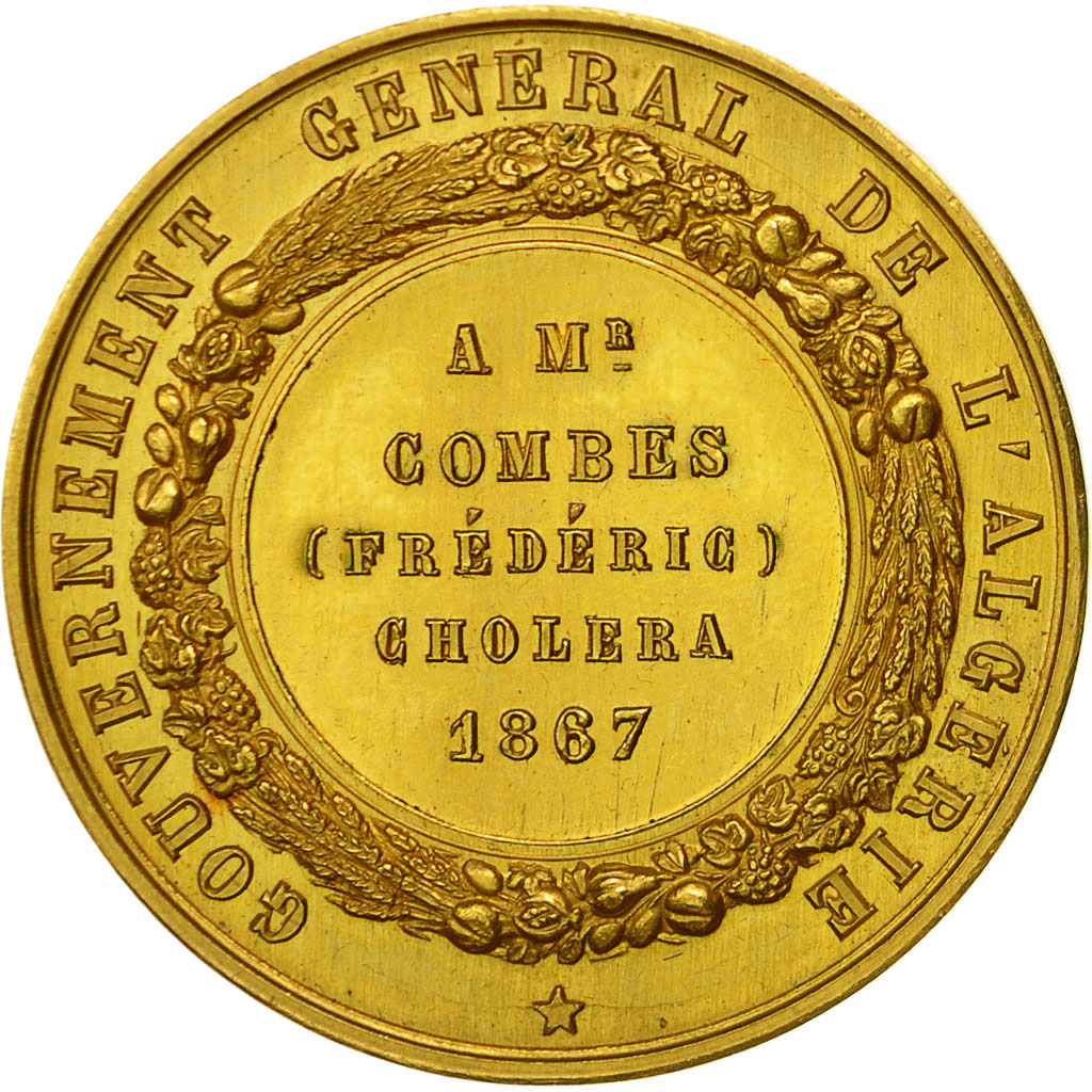 Algeria, Médaille, Epidémie de Choléra, F.Combes, Gouverneur, 1867, Barre