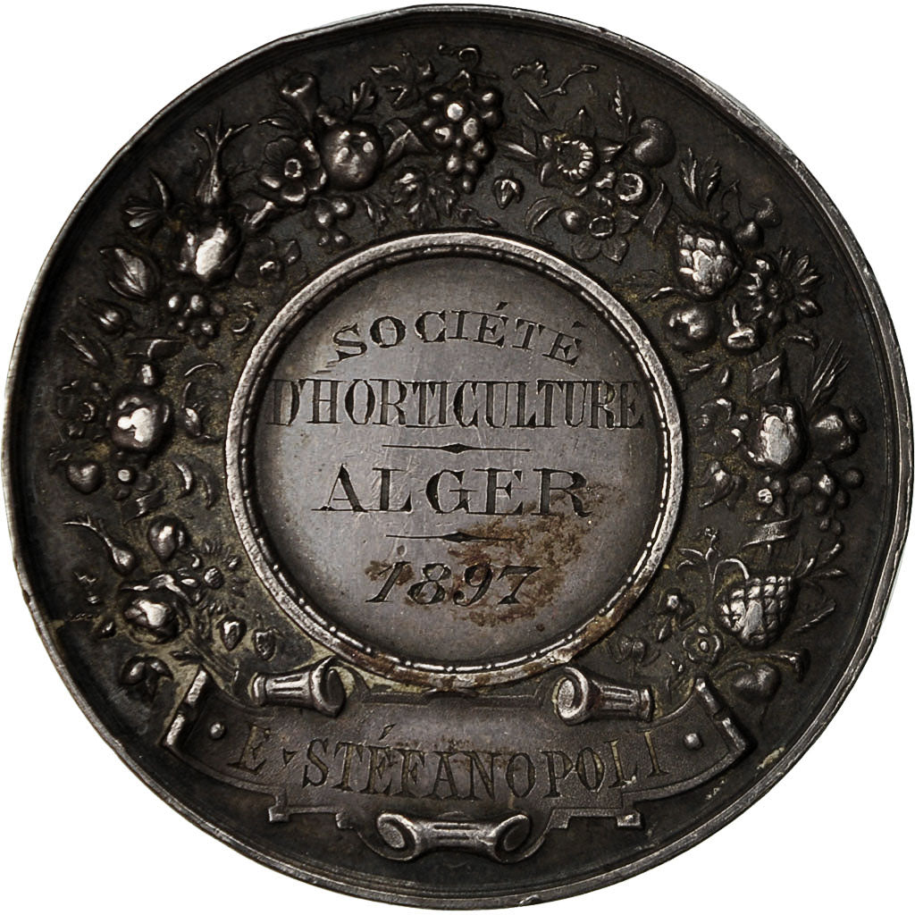 Algeria, medaglia, Société d'Horticulture d'Alger, 1897, Roty, BB, Argento