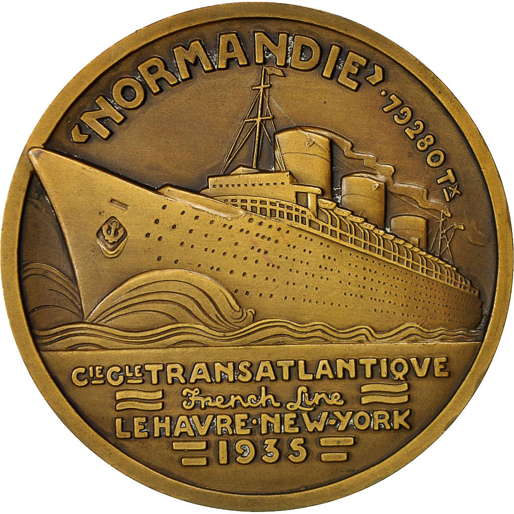 France, Medal, Compagnie Générale Transatlantique, Normandie, 1935, Vernon
