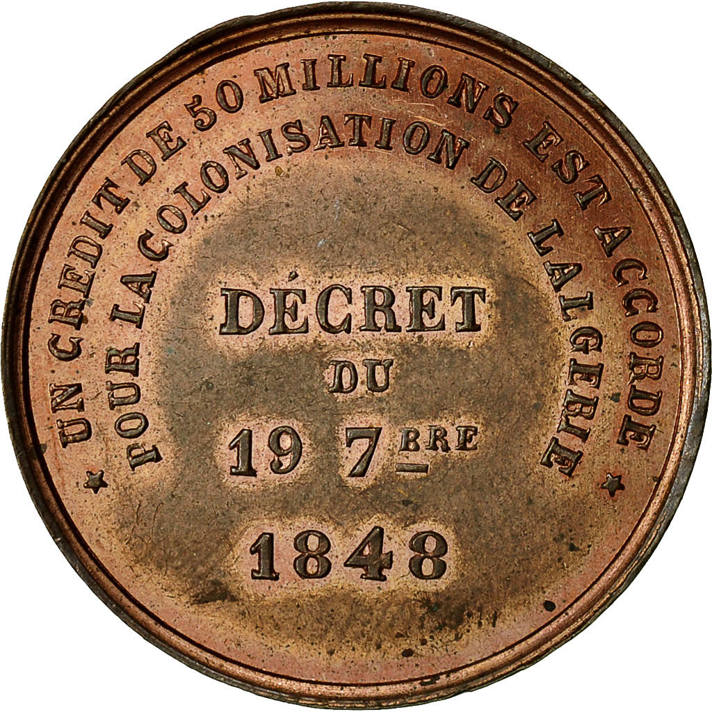 Algeria, Medal, Premier Départ des Colons pour l'Algérie, 1848, AU(55-58)