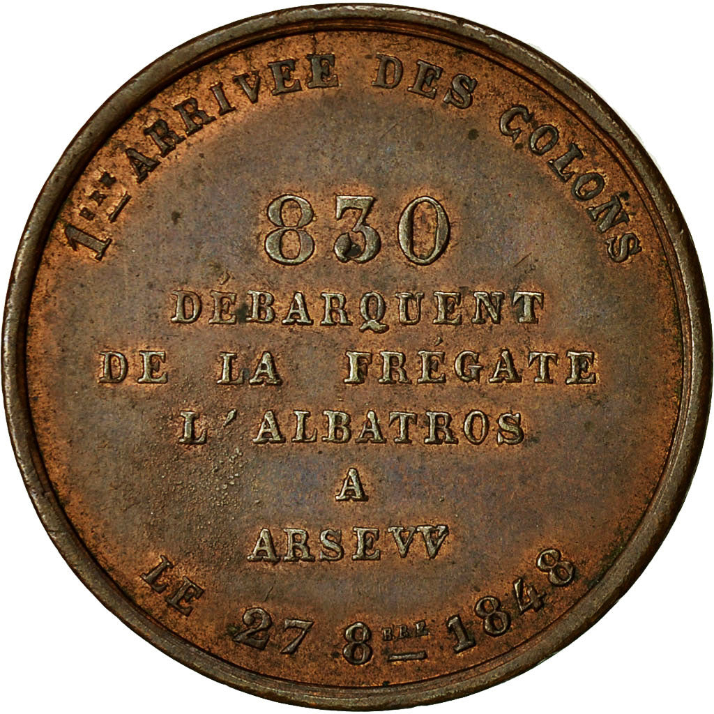 Algeria, medalla, Arrivée des Colons à Arzew, 1848, MBC+, Cobre