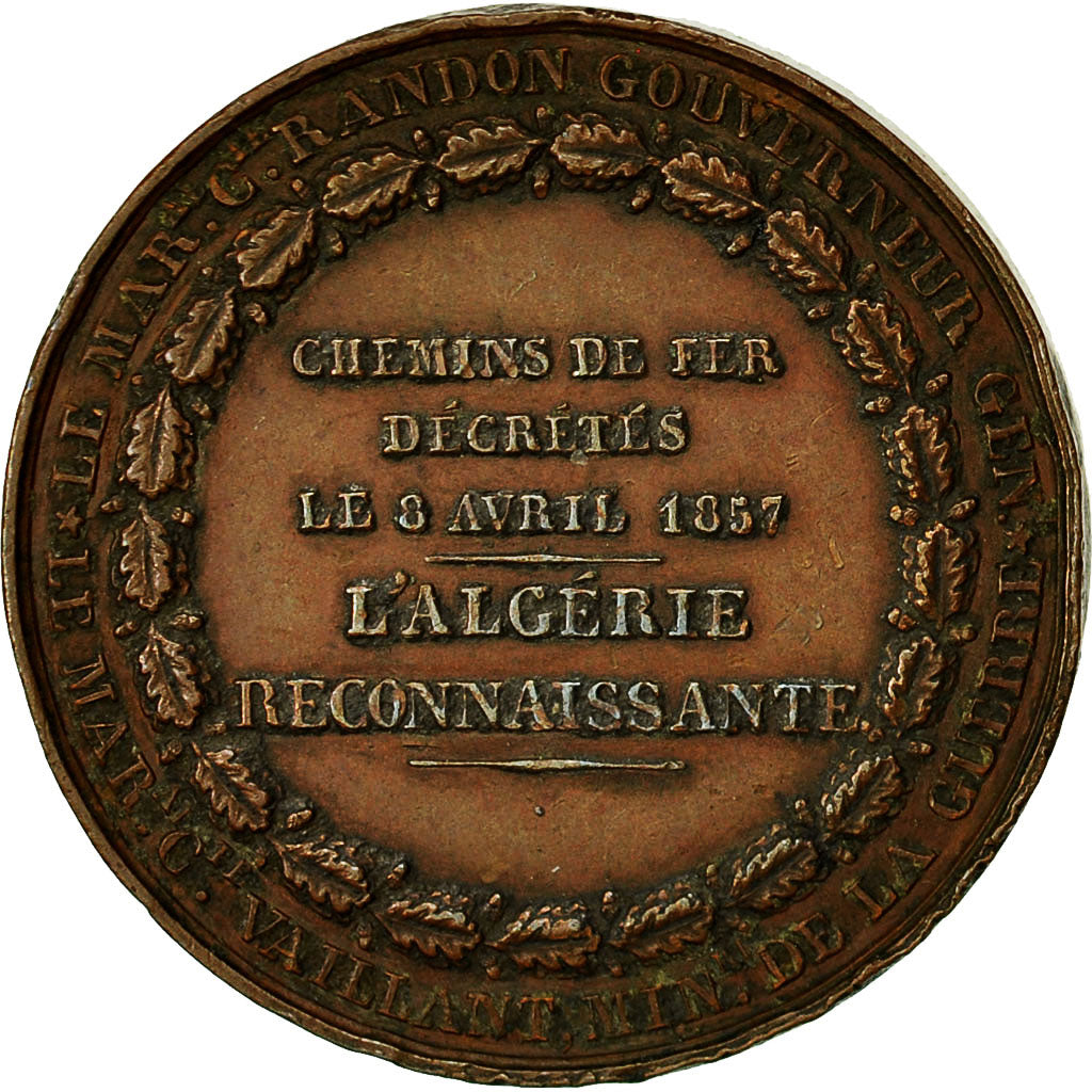 Algeria, Medal, Chemins de Fer Décrétés, Alger-Blida, 1857, Bovy, AU(50-53)