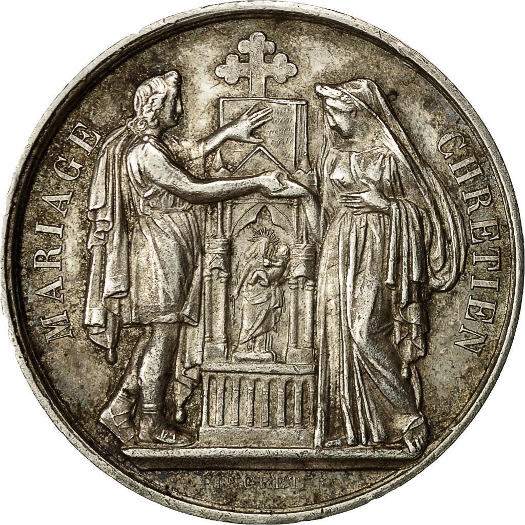 France, Medal, Religion, Mariage Chrétien, Pingret, AU(50-53), Silver