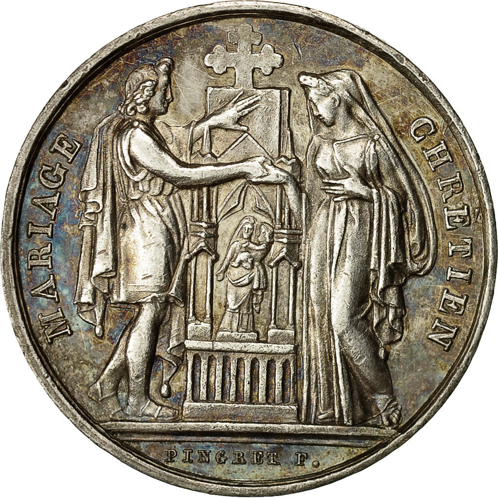 France, Medal, Religion, Mariage Chrétien, 1881, Pingret, AU(55-58), Silver
