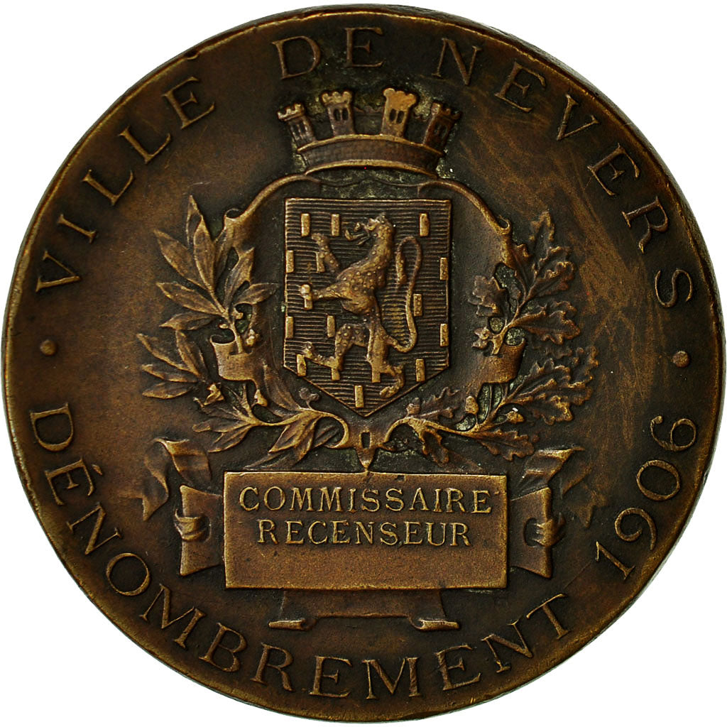 Frankrijk, Medaille, Ville de Nevers, Dénombrement, 1906, Rasumny, ZF, Bronze