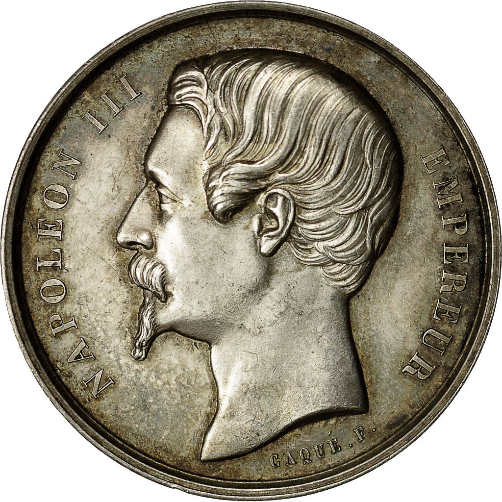 France, Médaille, Napoléon III, Exposition de Rouen, 1859, Caqué, SUP, Argent