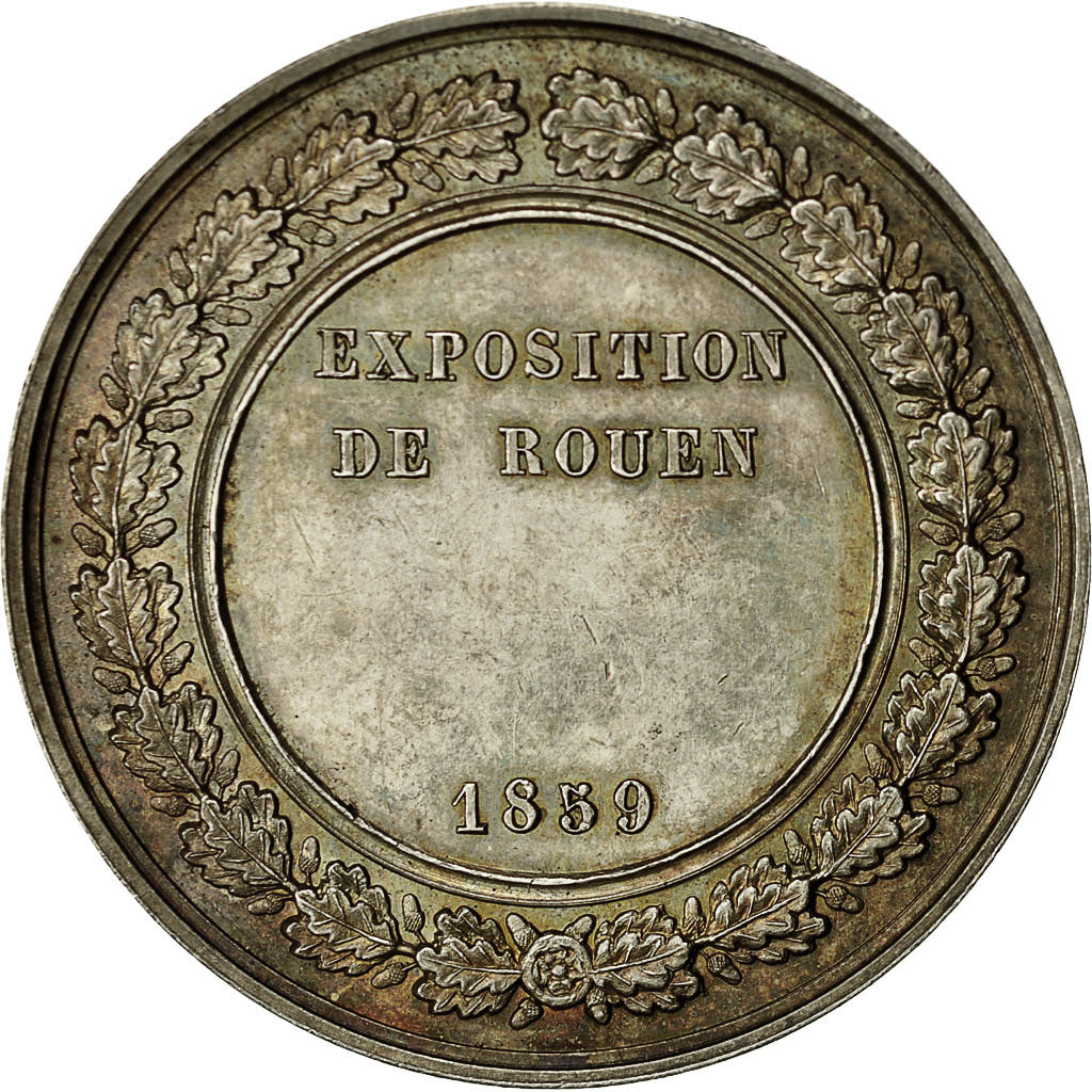 France, Médaille, Napoléon III, Exposition de Rouen, 1859, Caqué, SUP, Argent