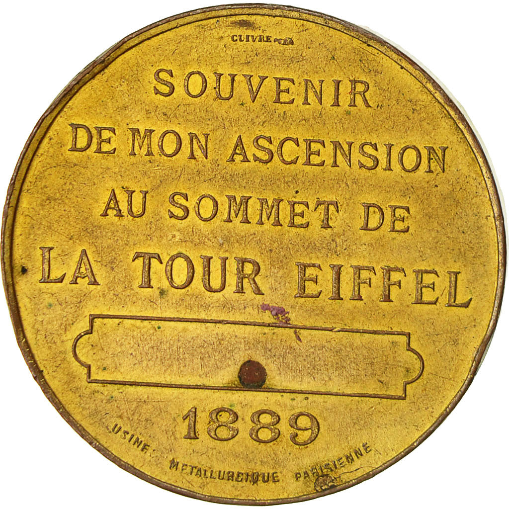 Francia, medaglia, Souvenir de mon Ascension à la Tour Eiffel, 1889, MB+, Rame