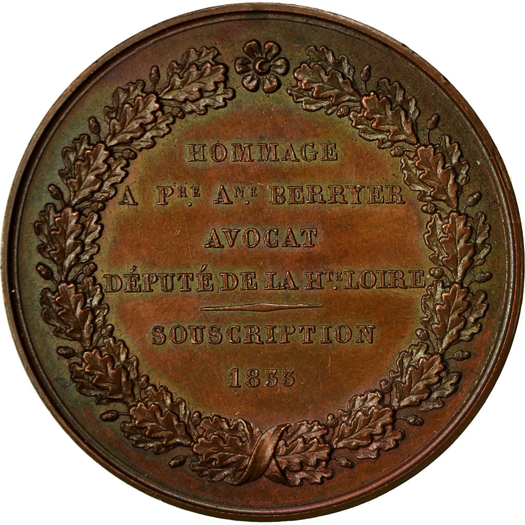 Francia, medalla, Hommage à Mr Berryer, Avocat de la Haute Loire, 1833, Barre