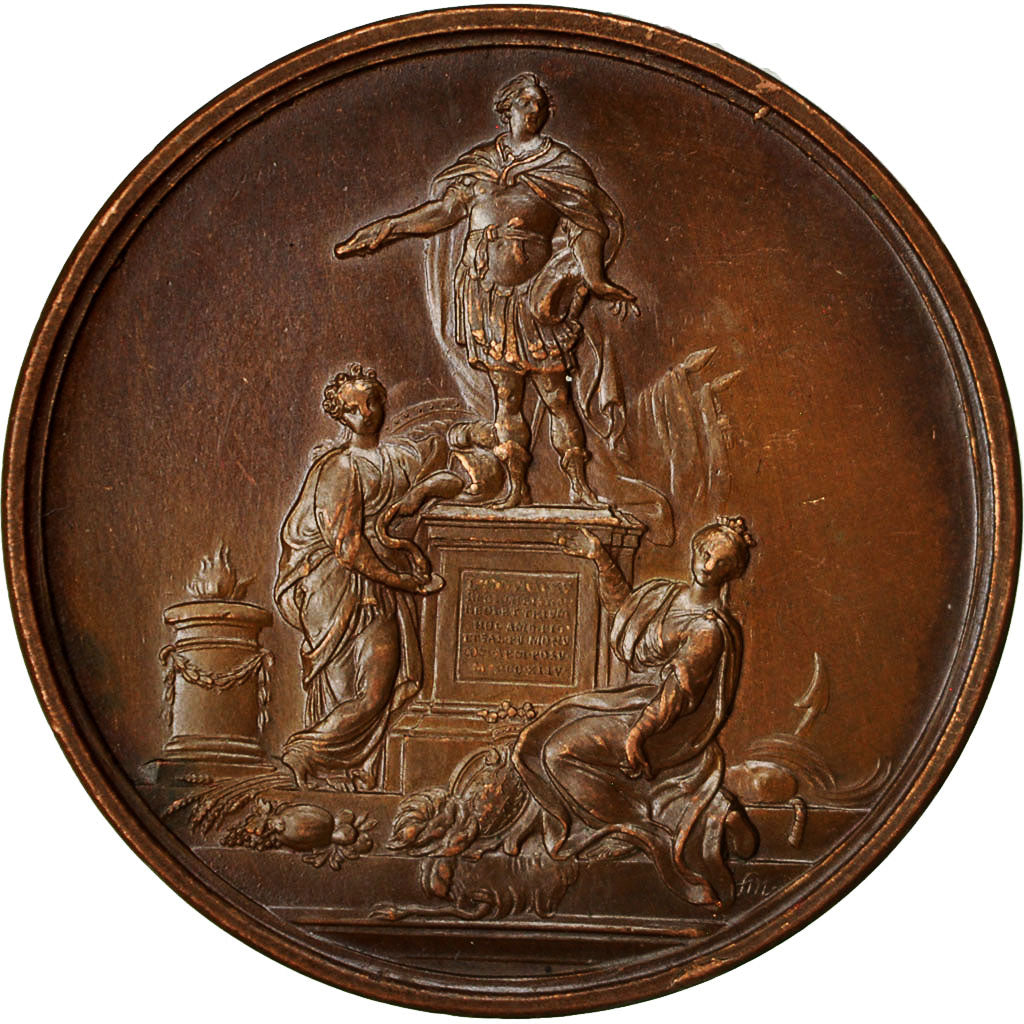 Francia, medalla, Louis XV sur un Piedestal, 1744, MBC+, Bronce