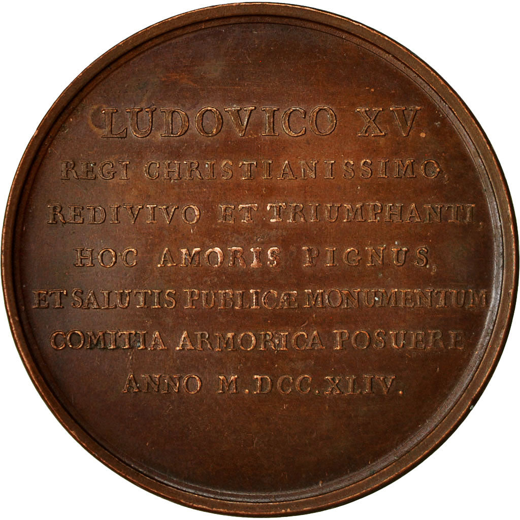 Francia, medalla, Louis XV sur un Piedestal, 1744, MBC+, Bronce