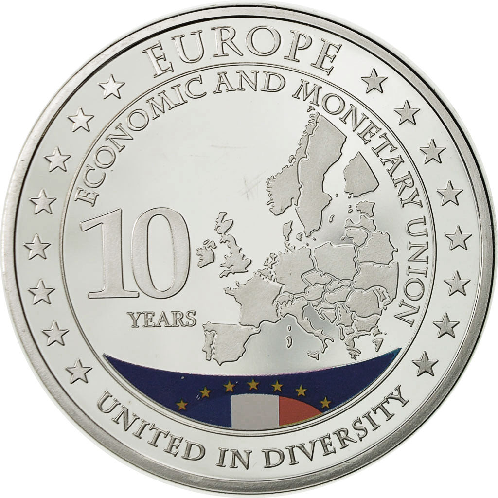 France, Médaille, 10 Ans de l'Europe, France, SPL+, Cuivre plaqué Argent