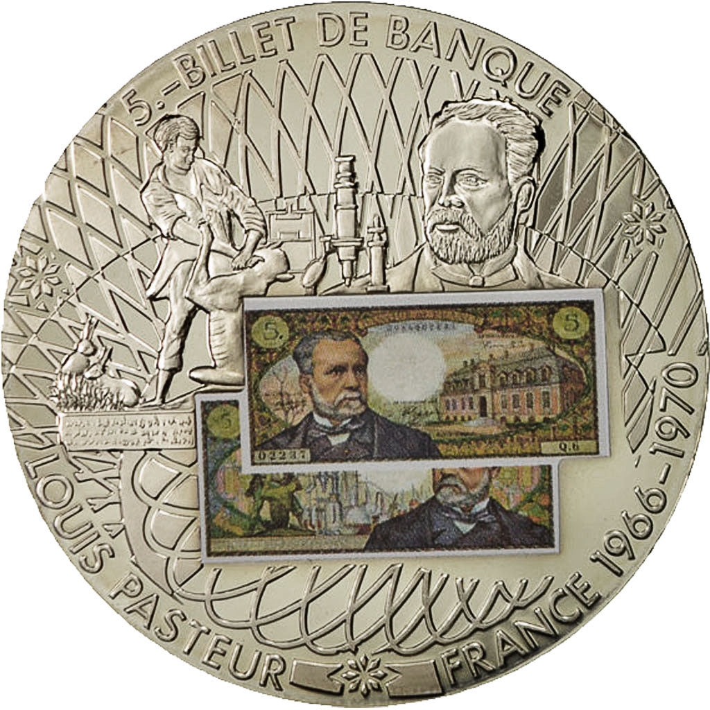 France, Medal, En Mémoire d'une Monnaie,  5 Francs Louis Pasteur, MS(64)