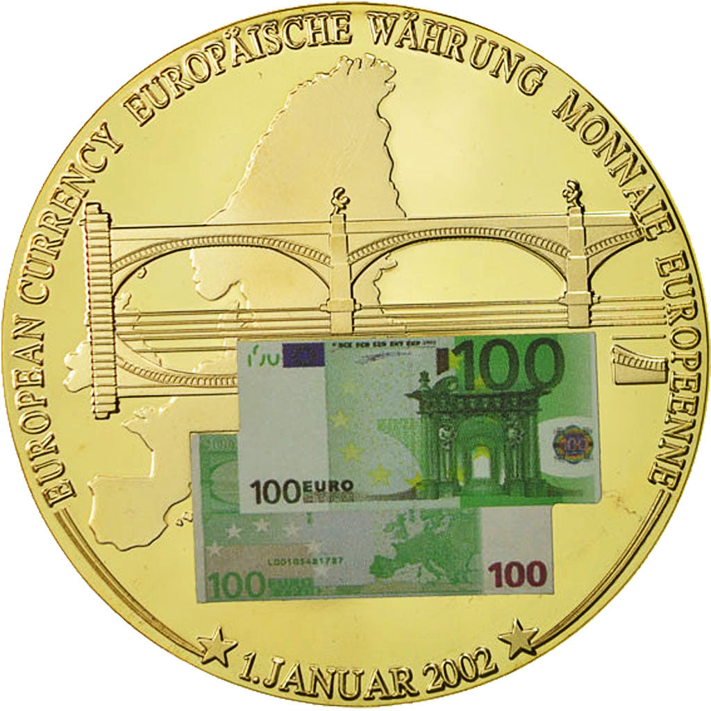 France, Medal, Monnaie Européenne, Billet de 100 Euro, MS(64), Copper Gilt