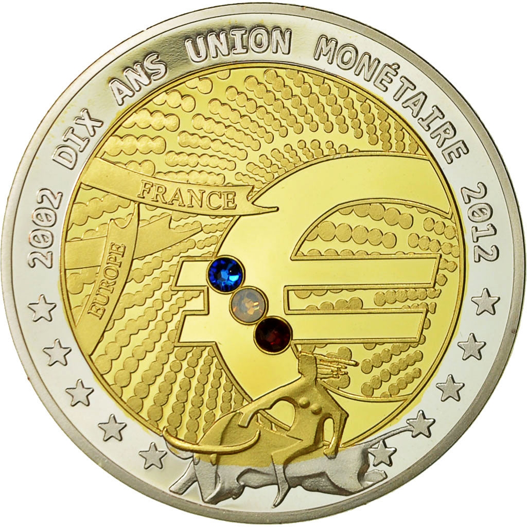 Francja, Medal, Europe, Les 10 Ans de l'Union Monétaire, 2012, MS(64), Miedź