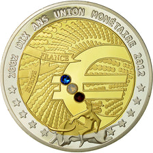 Francja, Medal, Europe, Les 10 Ans de l'Union Monétaire, 2012, MS(64), Miedź