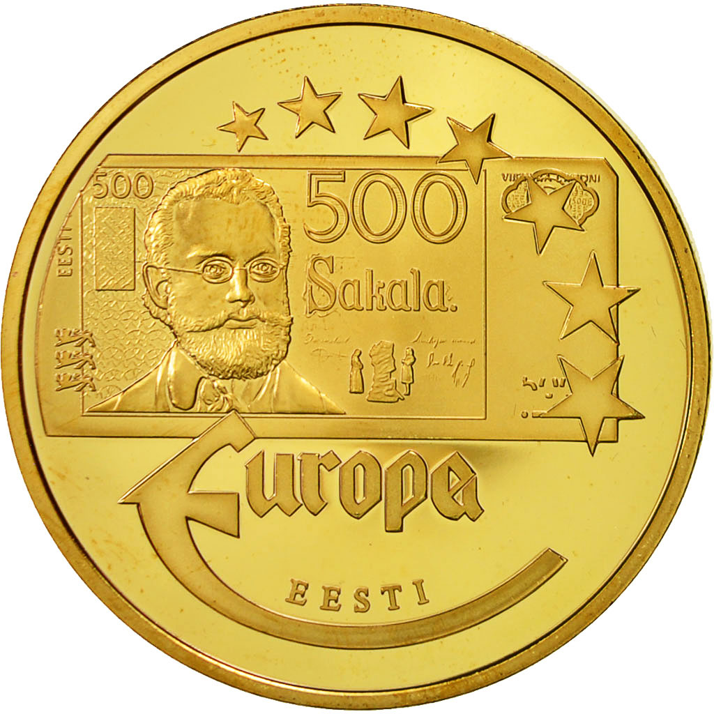 Francia, medaglia, L'Europe, 500 Sakala, Estonie, 2003, SPL+, Rame dorato