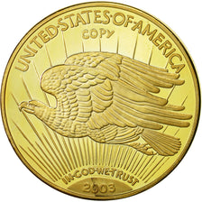 France, Medal, Reproduction de la 20 Dollars Liberty, MS(64), Copper Gilt