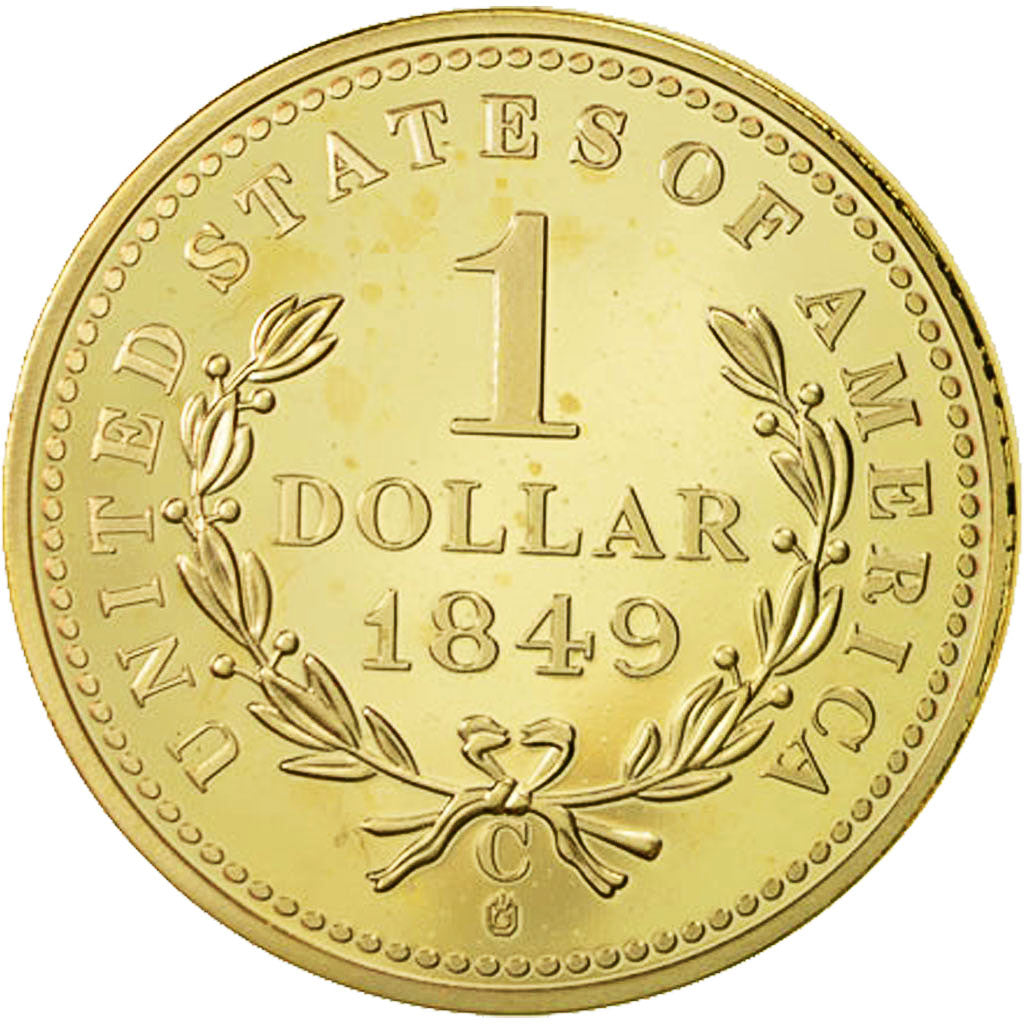 France, Medal, Reproduction du Dollar US 1849 C, MS(64), Copper Gilt