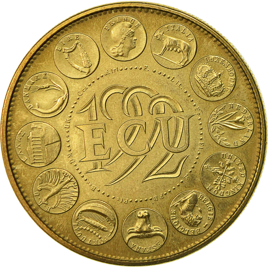 France, Medal, Ecu Europa, Marianne, 1992, Rodier, MS(63), Gilt Bronze