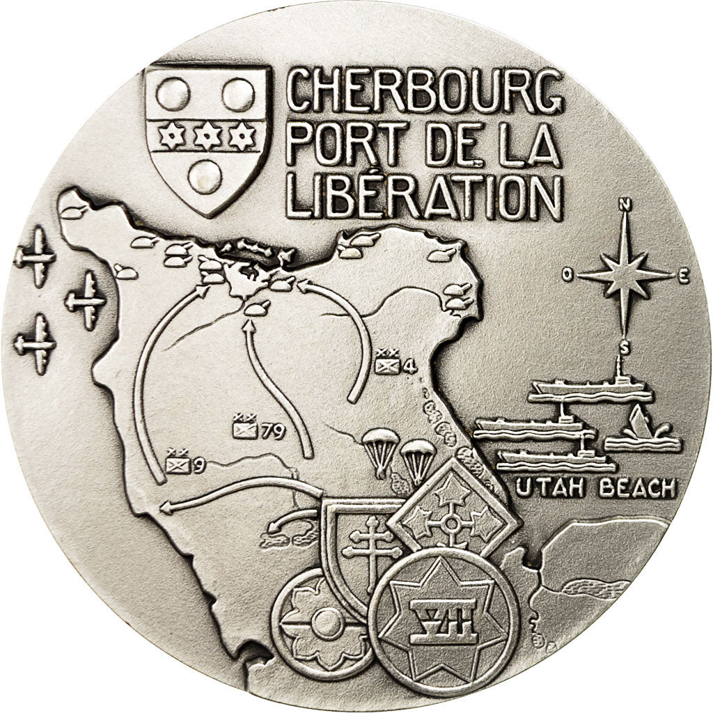 France, Medal, Cherbourg Port de la Libération, MS(63), Silvered bronze