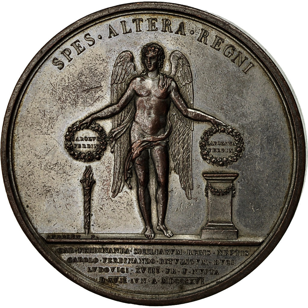 Francia, medalla, Mariage du Duc de Berry, 1816, De Puymaurin, EBC, Bronce