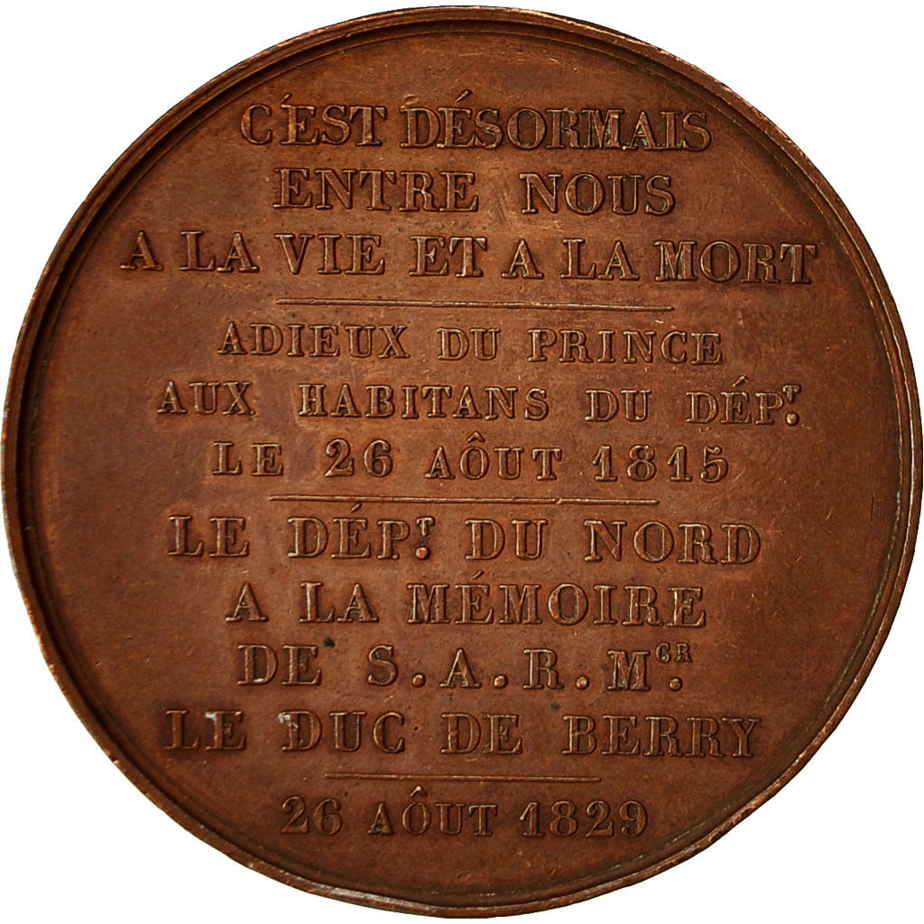 France, Médaille, Charles Ferdinand Duc de Berry, 1829, Gayrard, TTB+, Cuivre